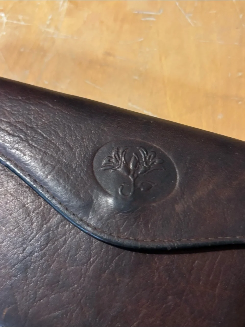 Vintage Buxton Dark Brown Leather Envelope Wallet with Embossed Crest